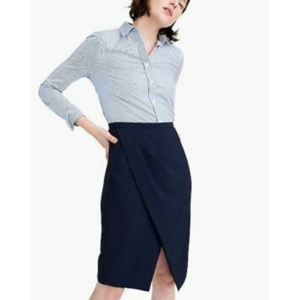 J Crew 365 Size 10 Tall Pencil Skirt Black Wool Blend Stretch Faux Wrap Office